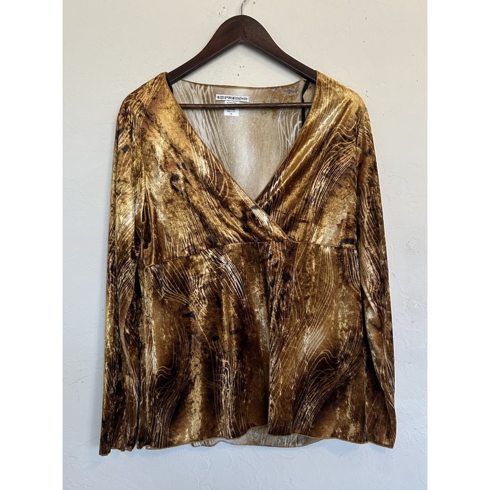 Vintage Espresso 90s Y2K Velvet Babydoll Top 1X Plus Brown Animal Grunge Fairy